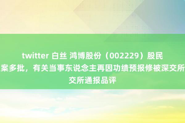 twitter 白丝 鸿博股份（002229）股民索赔已立案多批，有关当事东说念主再因功绩预报修被深交所通报品评